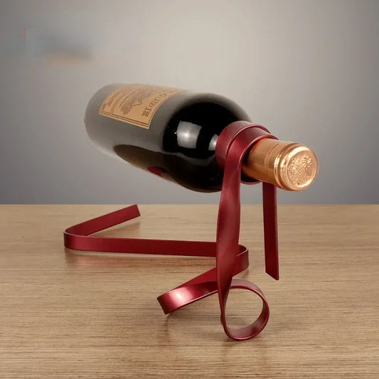 Creative Floating Iron Wine Rack - Suspended Color Ribbon Bottle Holder, Vintage Table Decor