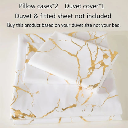 Luxury Queen Duvet Cover Set – White Marble Print