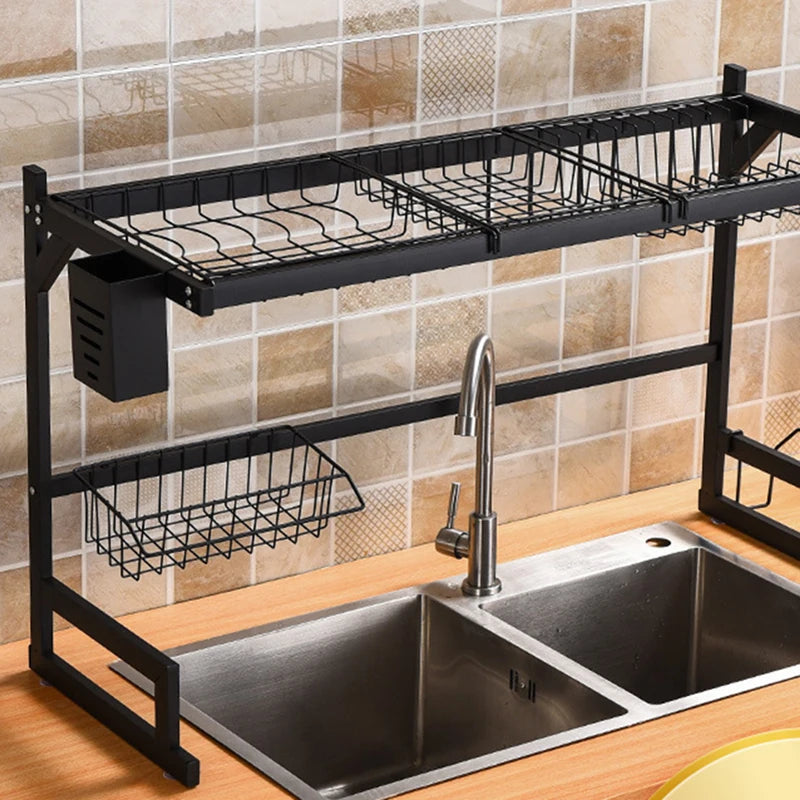 Stainless Steel Dish Rack Drainer - Over Sink Kitchen Storage Organizer, 65/85cm