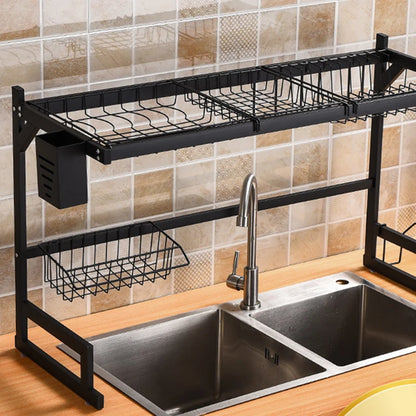 Stainless Steel Dish Rack Drainer - Over Sink Kitchen Storage Organizer, 65/85cm