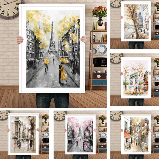 Paris Seine Street Landscape Oil Painting - Canvas Wall Art for Living Room Decor | Nordic-Style Poster Prints