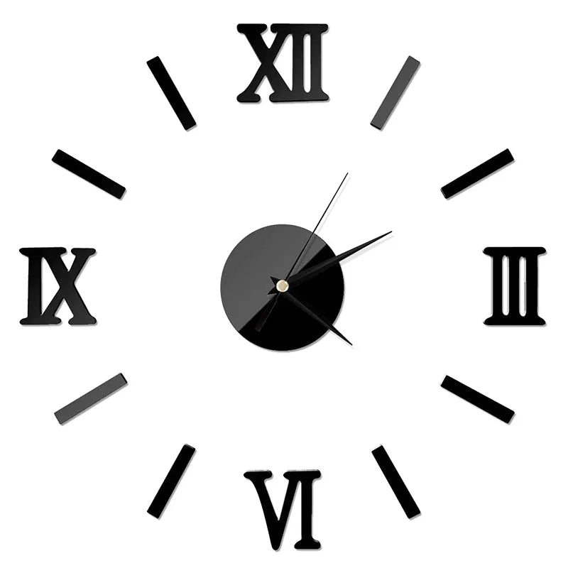 3D Mirror Roman Numbers Wall Clock Stickers - Elegant DIY Digital Clock