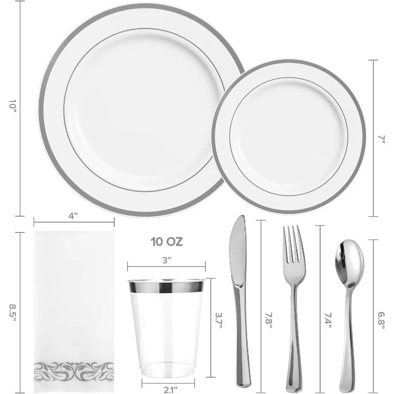 700-Piece Disposable Dinnerware Set - Plates, Silverware, Cups, Hand Towels