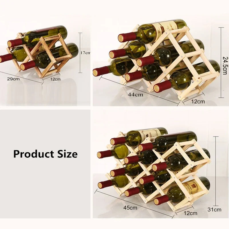 Collapsible Wooden Wine Rack - Bottle Holder and Stand