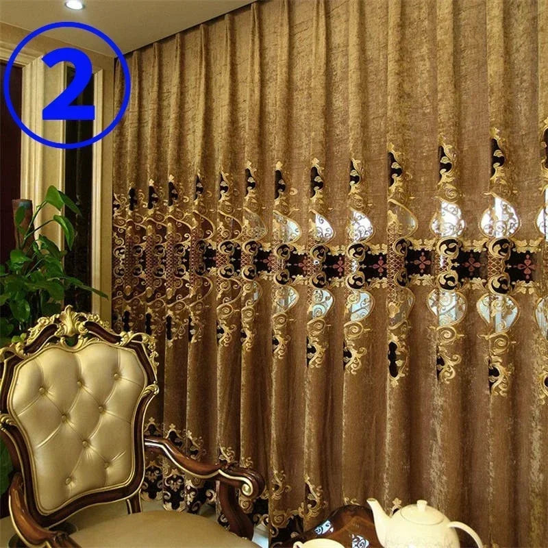 Embroidered Chenille Velvet Curtains - For Living Room & Bedroom