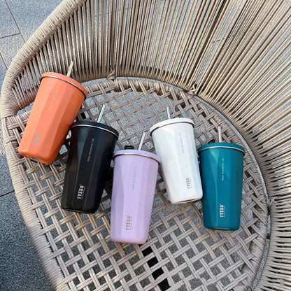 600ml Stainless Steel Leak-Proof Vacuum Flask with Retractable Straw