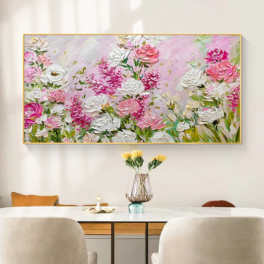 Handmade Large Abstract Flower Oil Painting | Modern Wall Art Canvas for Living Room Decor
