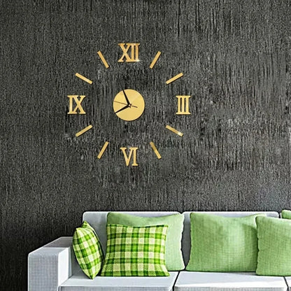 3D Mirror Roman Numbers Wall Clock Stickers - Elegant DIY Digital Clock