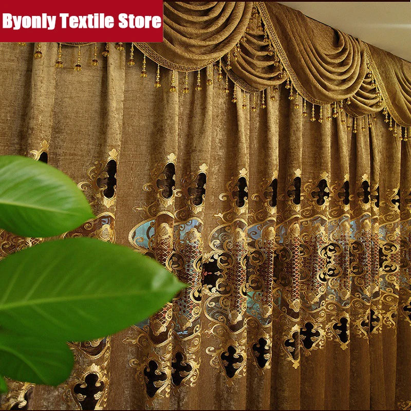 Embroidered Chenille Velvet Curtains - For Living Room & Bedroom