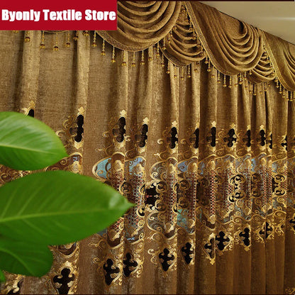 Embroidered Chenille Velvet Curtains - For Living Room & Bedroom