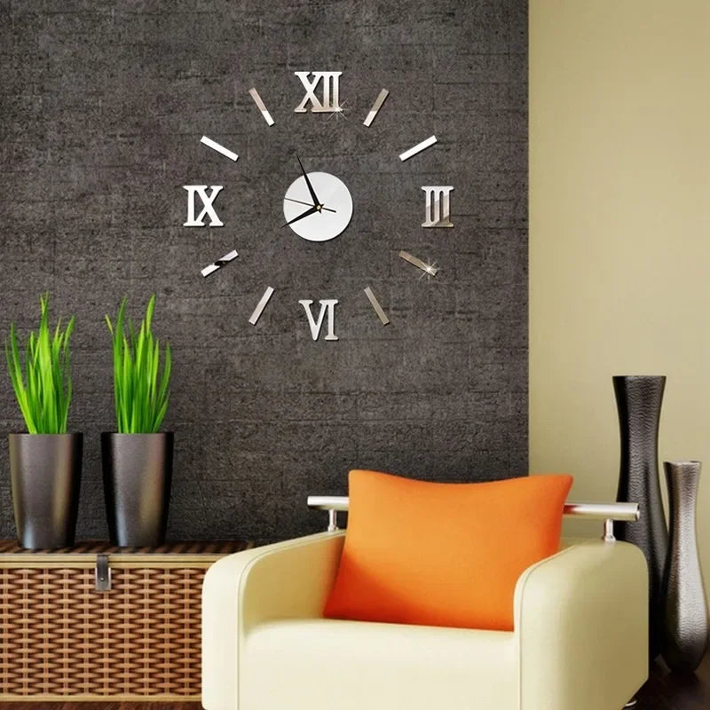 3D Mirror Roman Numbers Wall Clock Stickers - Elegant DIY Digital Clock