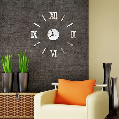 3D Mirror Roman Numbers Wall Clock Stickers - Elegant DIY Digital Clock