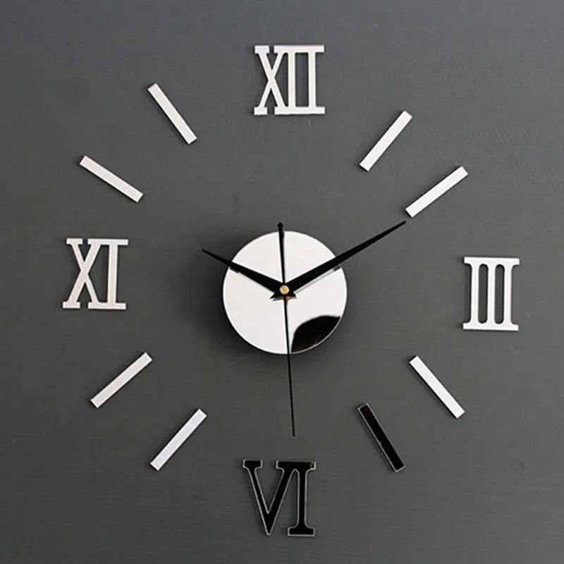 3D Mirror Roman Numbers Wall Clock Stickers - Elegant DIY Digital Clock