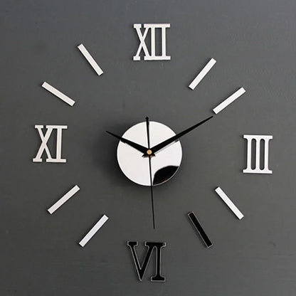 3D Mirror Roman Numbers Wall Clock Stickers - Elegant DIY Digital Clock