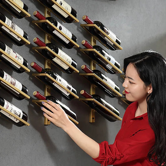 Wall-Mounted Wine Rack & Champagne Bottle Holder - Iron Stand