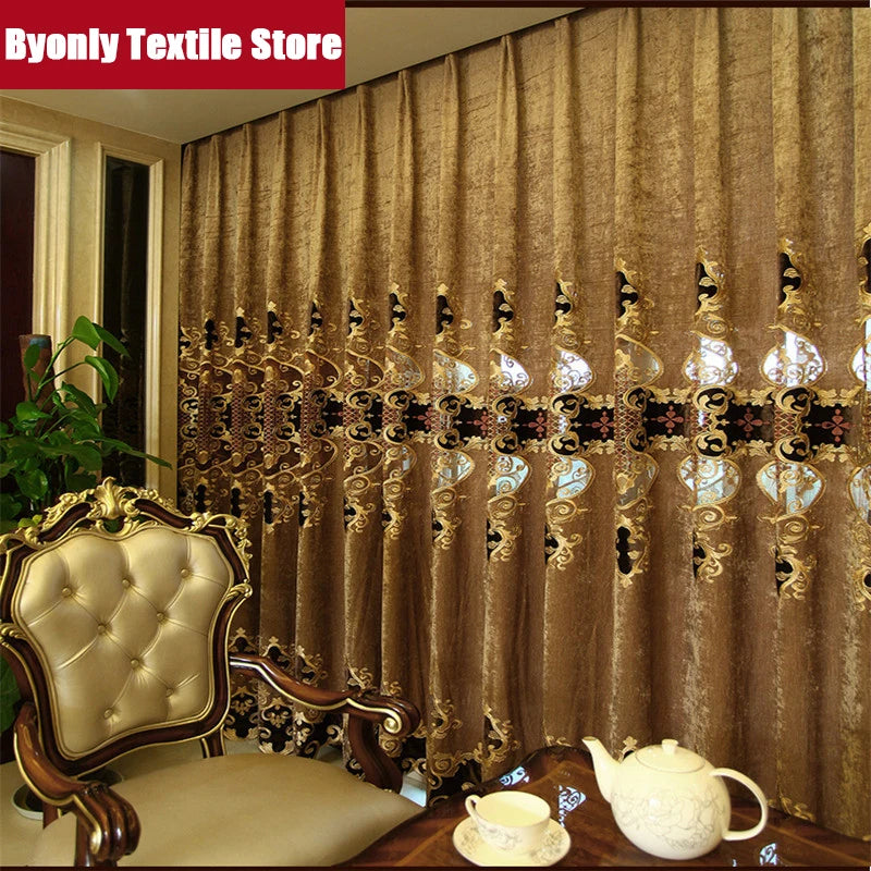 Embroidered Chenille Velvet Curtains - For Living Room & Bedroom