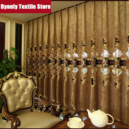 Embroidered Chenille Velvet Curtains - For Living Room & Bedroom