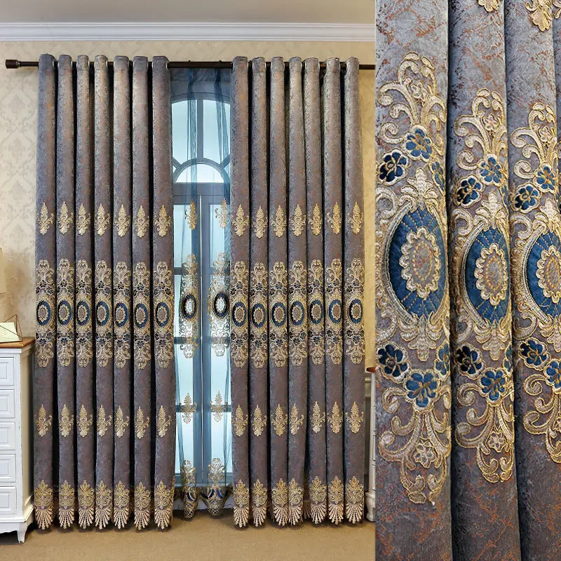 European Style Embroidered Luxury Blackout Curtains - Custom Fit