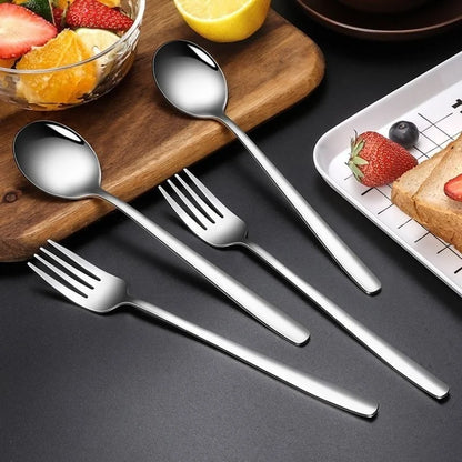 Korean Style Stainless Steel Fork, Spoon &amp; Chopsticks Set - Long Handle, Non-Slip Design