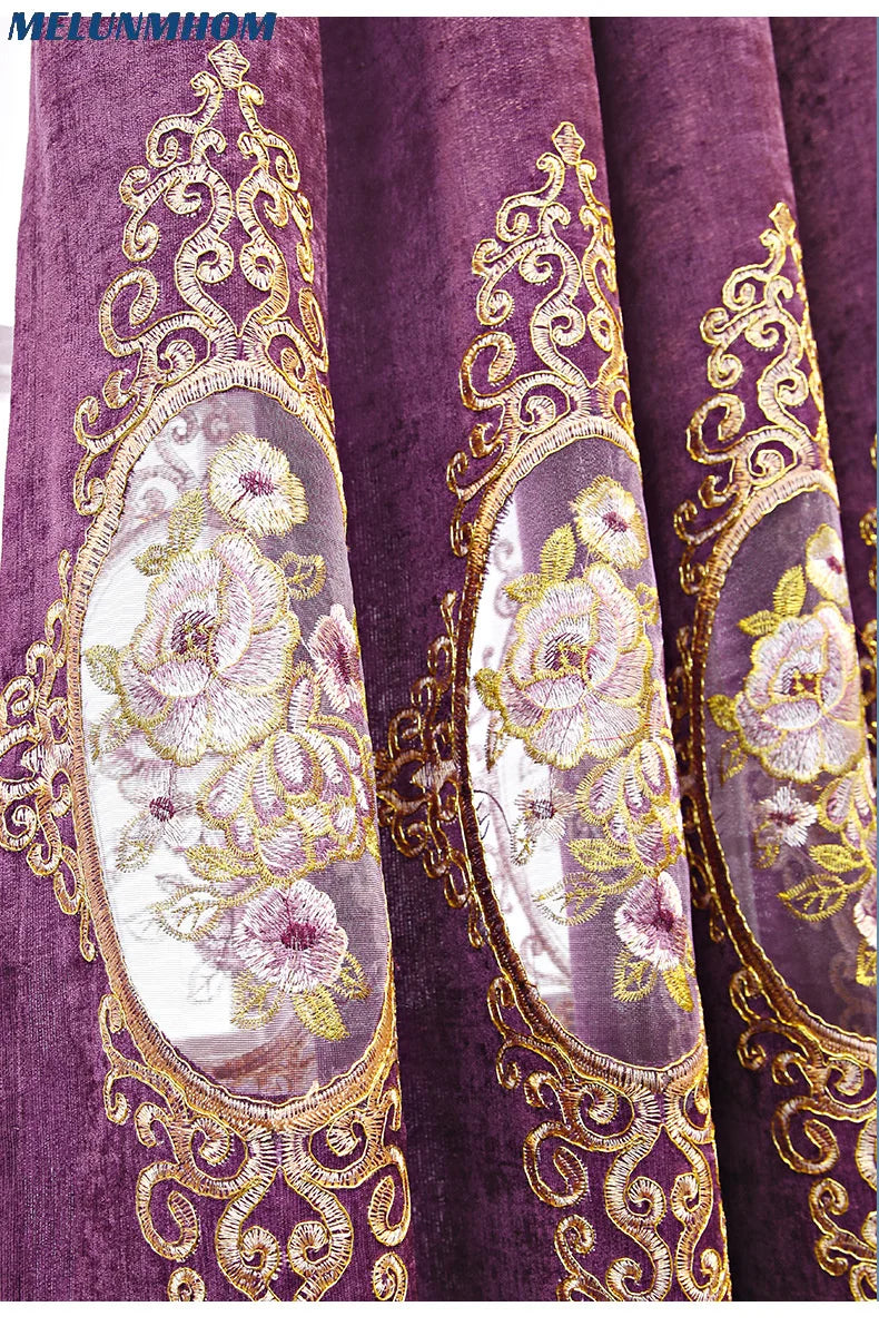 Luxury European Velvet Blackout Curtains – Elegant Embroidered Chenille Drapes for Living Room & Bedroom