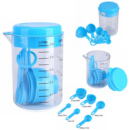7PCS Portable Measuring Cups & Spoons Set - Plastic Kitchen Tools