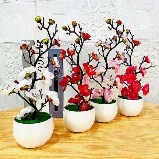 Bonsai Silk Flowers Plum - Artificial Potted Plants for Winter