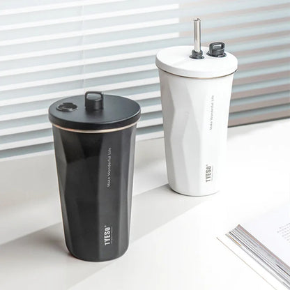 600ml Stainless Steel Leak-Proof Vacuum Flask with Retractable Straw