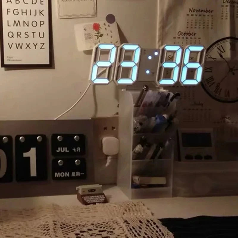 LED Digital Wall Clock with Adjustable Brightness - Electronic Alarm Clock for Modern Homes
