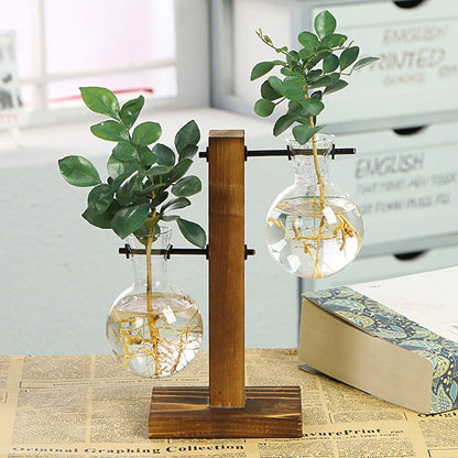 Creative Glass Desktop Planter - Bulb Vase with Wooden Stand, Hydroponic Plant Container