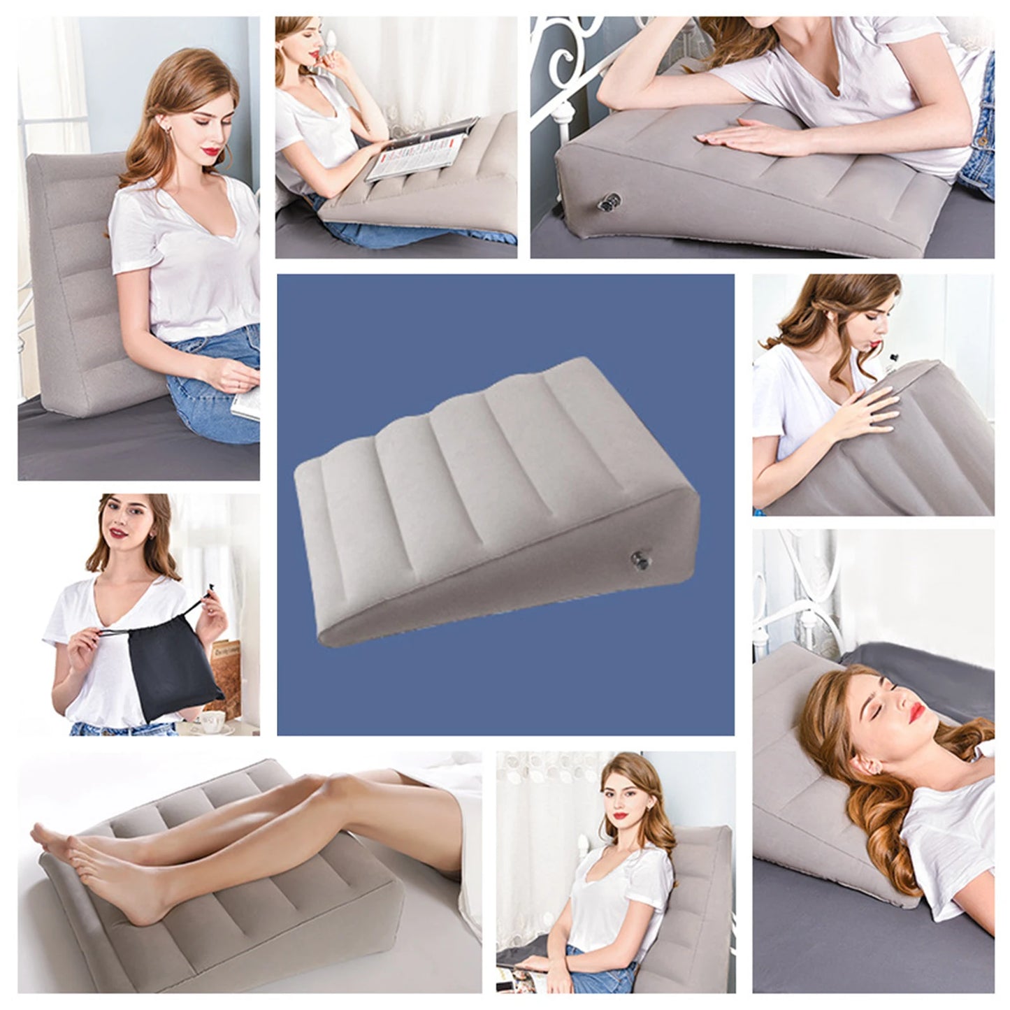Inflatable Wedge Pillow - Adjustable Travel Cushion for Head, Shoulder, Back, and Leg Support