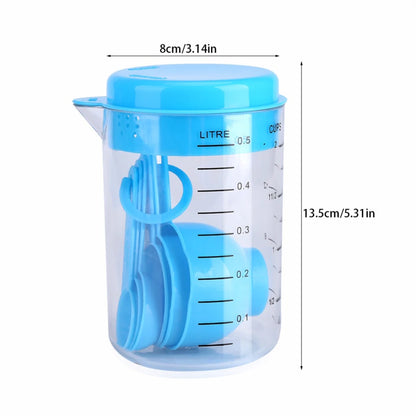 7PCS Portable Measuring Cups & Spoons Set - Plastic Kitchen Tools