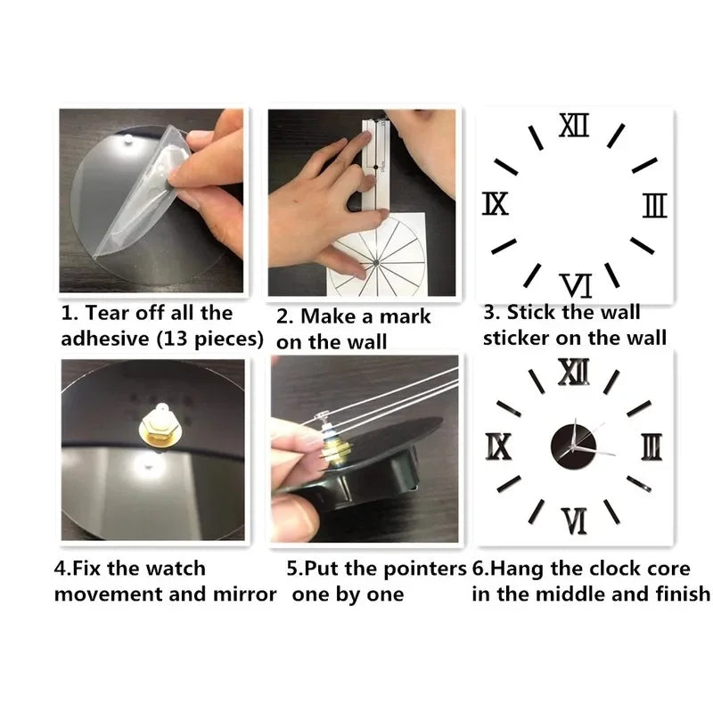3D Mirror Roman Numbers Wall Clock Stickers - Elegant DIY Digital Clock