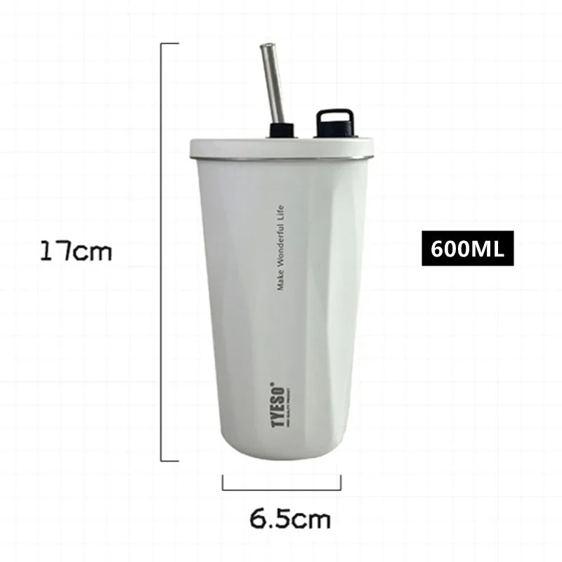 600ml Stainless Steel Leak-Proof Vacuum Flask with Retractable Straw