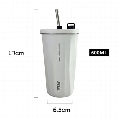 600ml Stainless Steel Leak-Proof Vacuum Flask with Retractable Straw