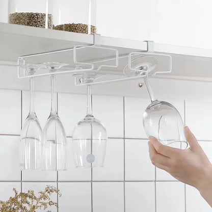 Iron Wine Rack with Glass Holder - Bar Hanger Shelf, Stainless Steel Stand
