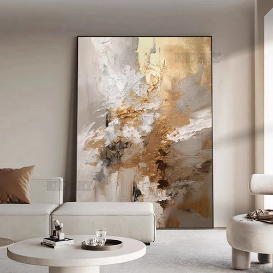 Golden Color Abstract Oil Painting | Hand-Painted Canvas Wall Art
