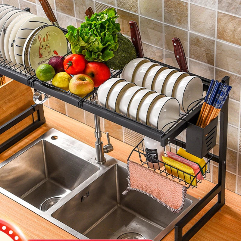 Stainless Steel Dish Rack Drainer - Over Sink Kitchen Storage Organizer, 65/85cm