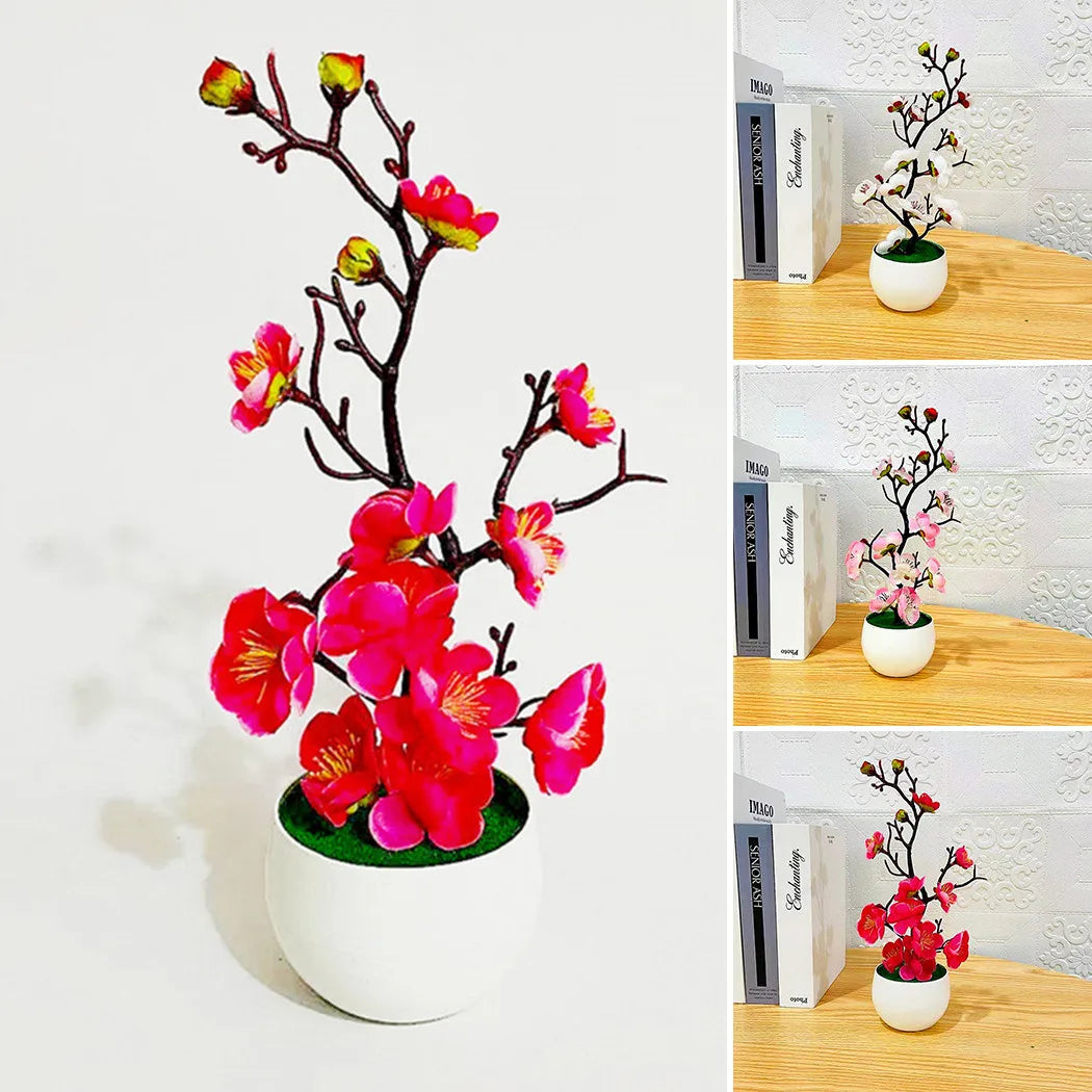 Bonsai Silk Flowers Plum - Artificial Potted Plants for Winter