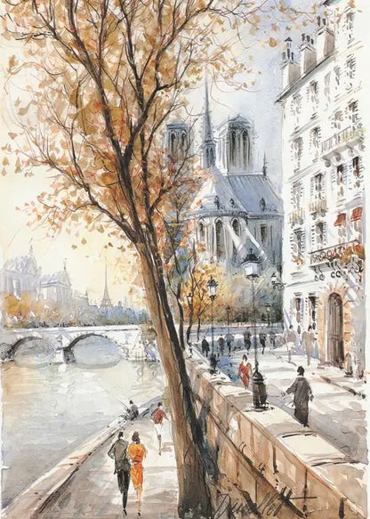 Paris Seine Street Landscape Oil Painting - Canvas Wall Art for Living Room Decor | Nordic-Style Poster Prints
