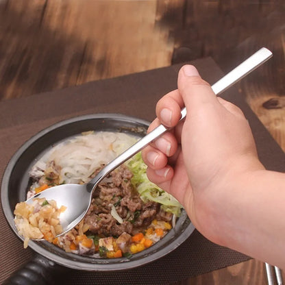 Korean Style Stainless Steel Fork, Spoon &amp; Chopsticks Set - Long Handle, Non-Slip Design