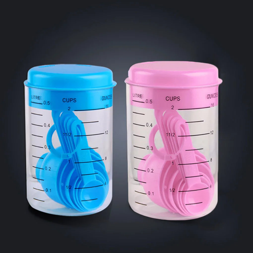 7PCS Portable Measuring Cups & Spoons Set - Plastic Kitchen Tools