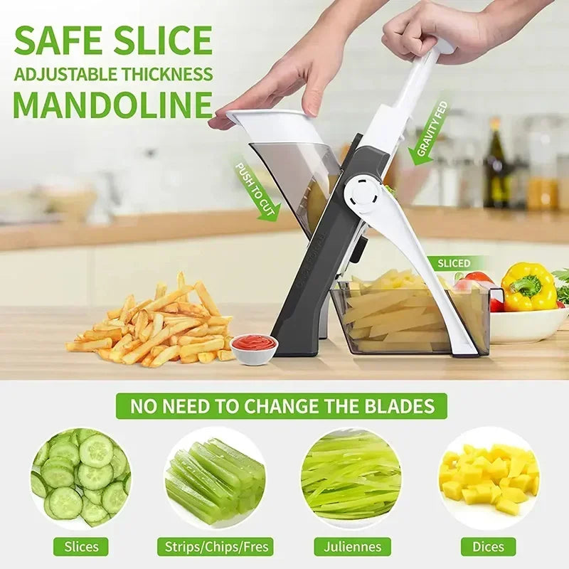 Safe Vegetable Cutter &amp; Kitchen Slicer - Salad Chopper, Potato &amp; French Fries Cutter, Cheese Grater Gadget