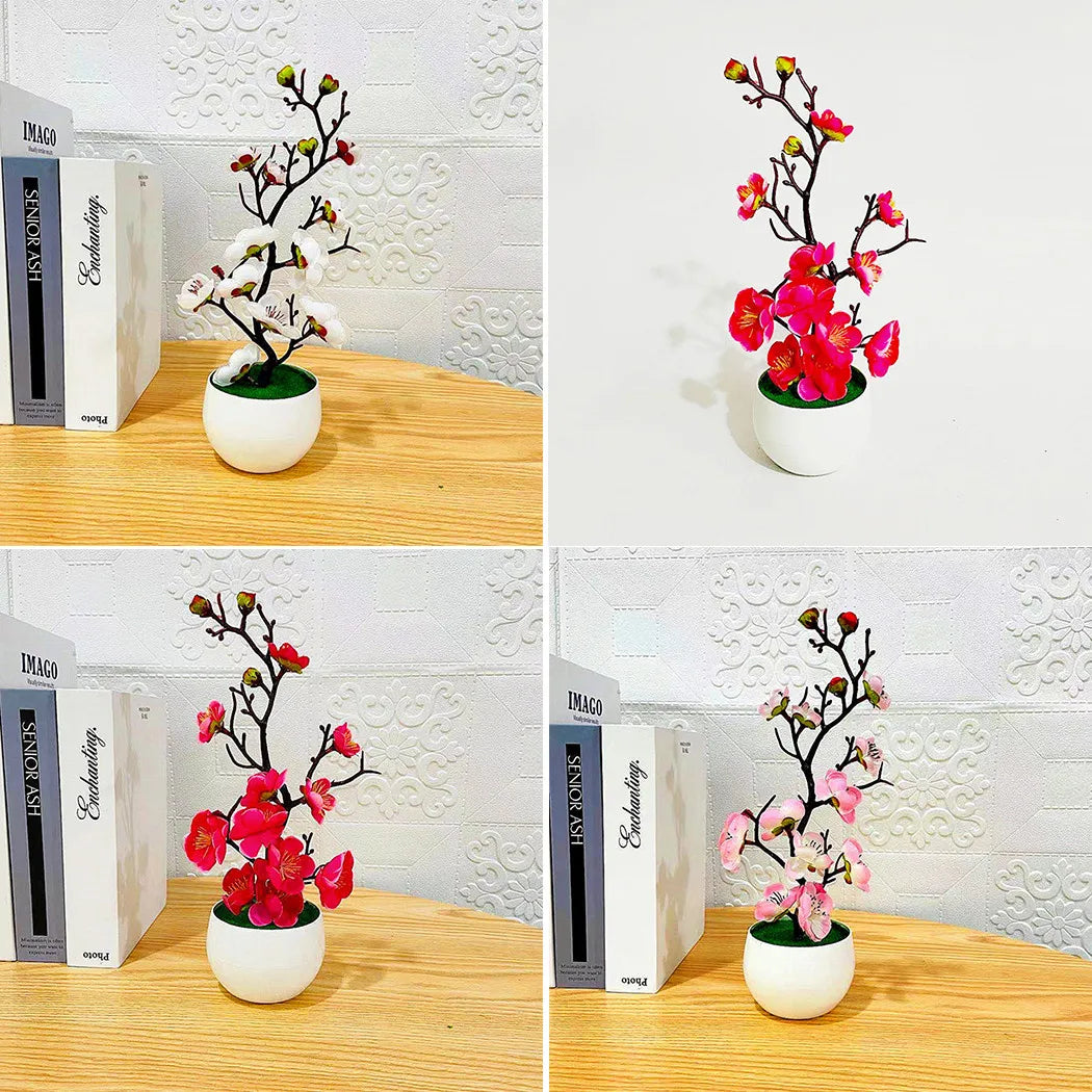 Bonsai Silk Flowers Plum - Artificial Potted Plants for Winter