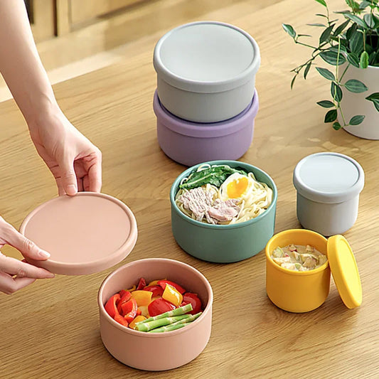 Silicone Fresh-Keeping Bento Box with Lid - Sealed Round Storage Bowl