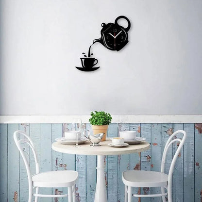 3D Teapot Shape Acrylic Mirror Clock - DIY Wall Sticker