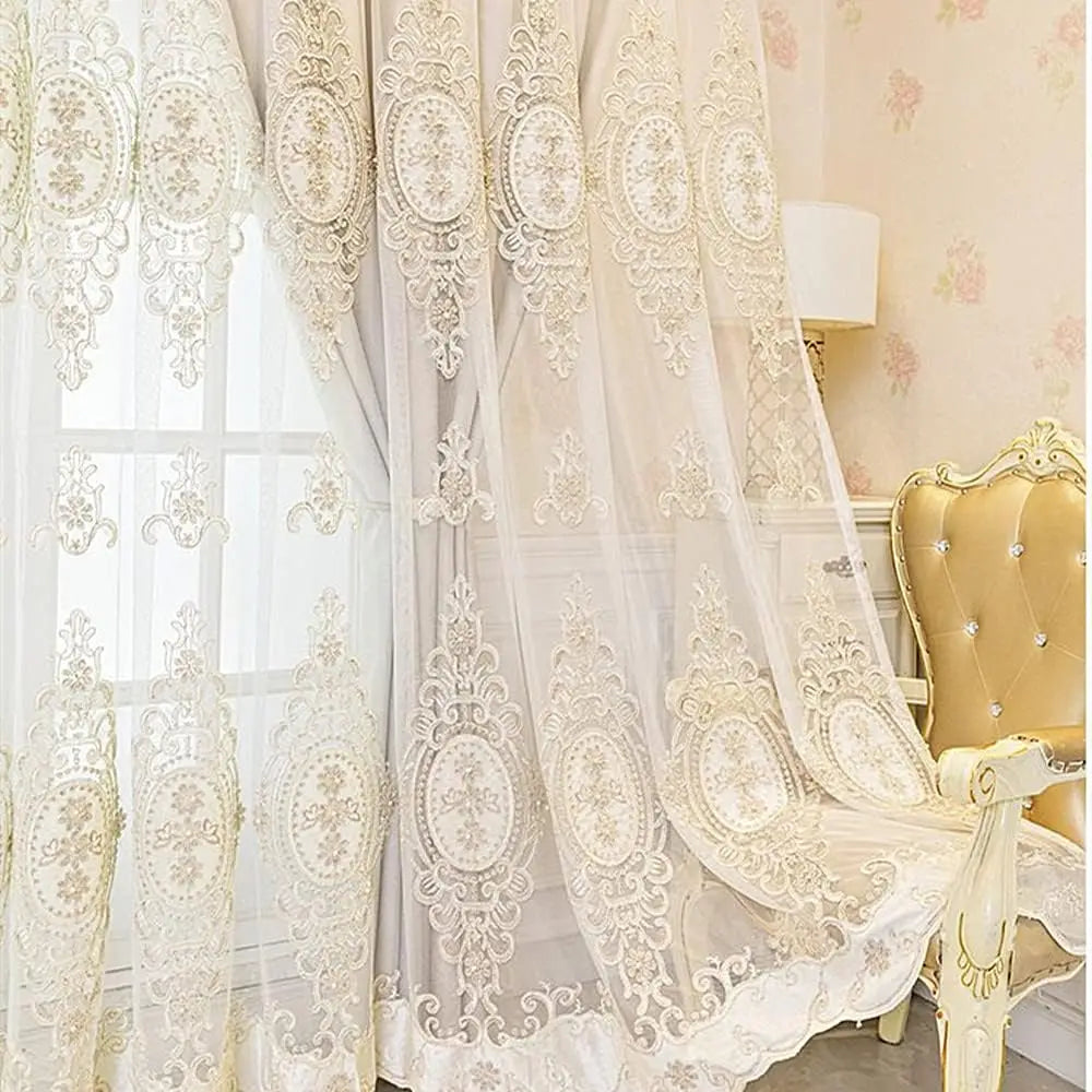 Luxury 3D Embroidered Floral Curtain with Valance – Double Layer, 132cm Width