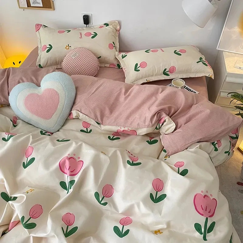 Fashion Solid Color Washable Duvet Cover Set - Ins Style Bedding, No Comforter, Pillowcases, Sheet