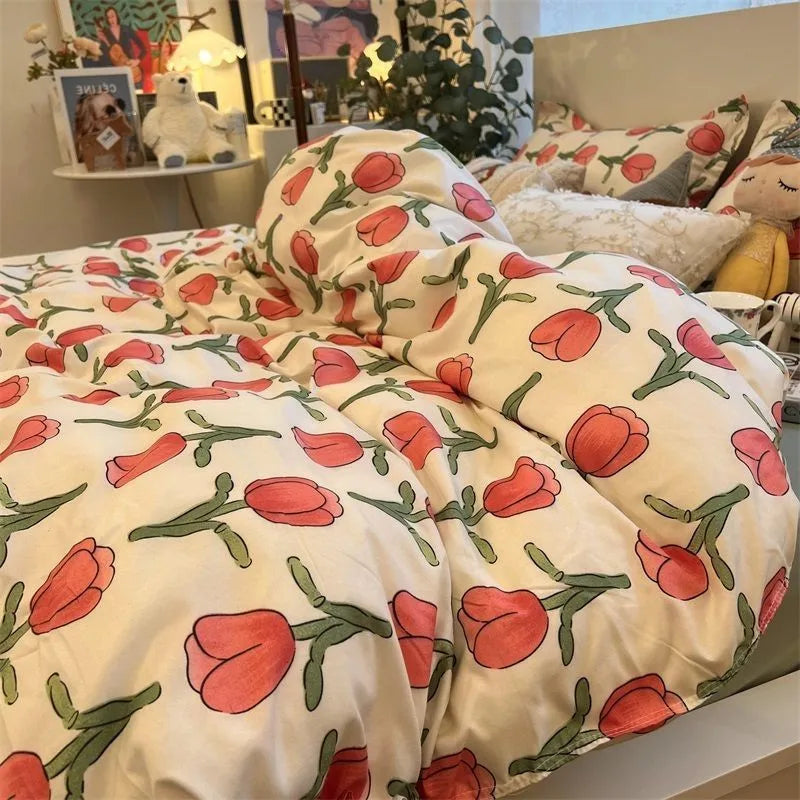 Fashion Solid Color Washable Duvet Cover Set - Ins Style Bedding, No Comforter, Pillowcases, Sheet