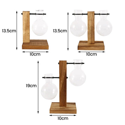 Creative Glass Desktop Planter - Bulb Vase with Wooden Stand, Hydroponic Plant Container