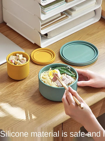 Silicone Fresh-Keeping Bento Box with Lid - Sealed Round Storage Bowl